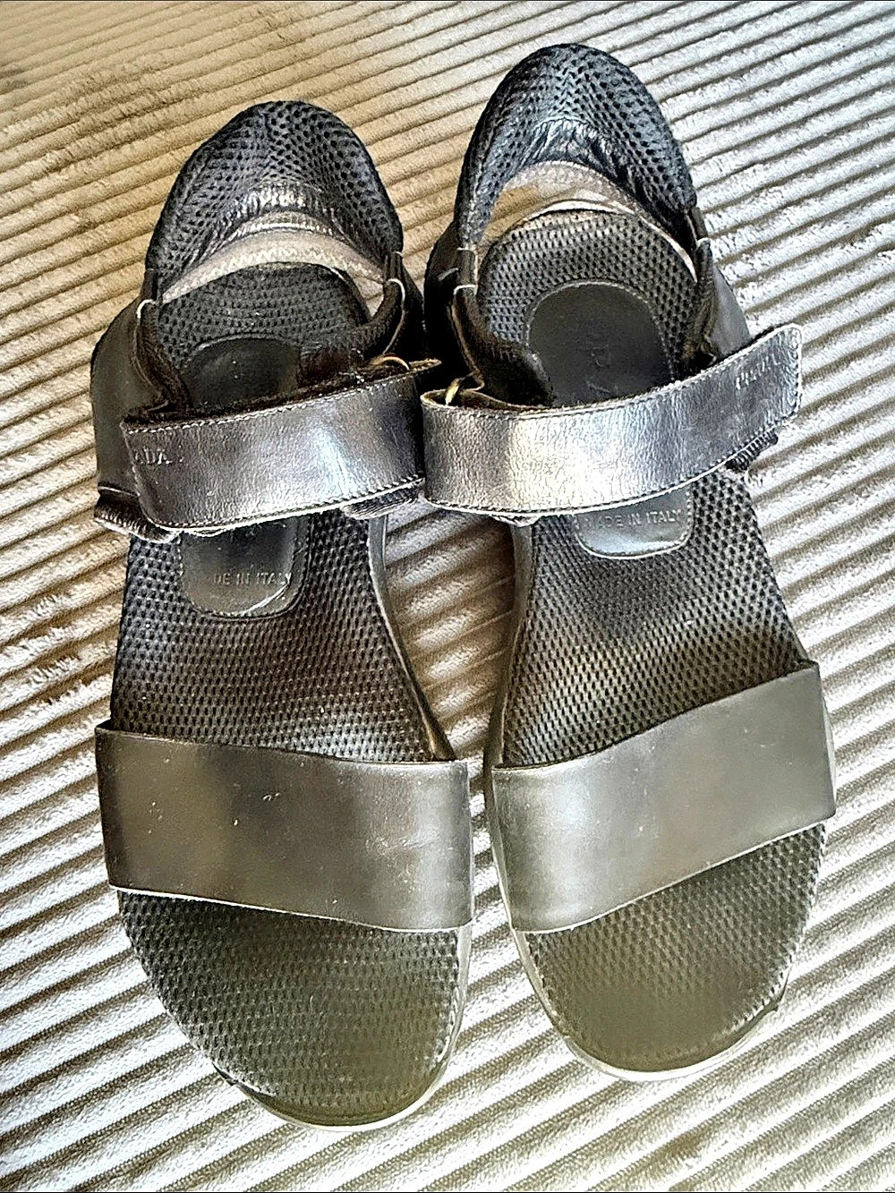 Vintage Prada Sport Black Leather Tech Sandals Y2K